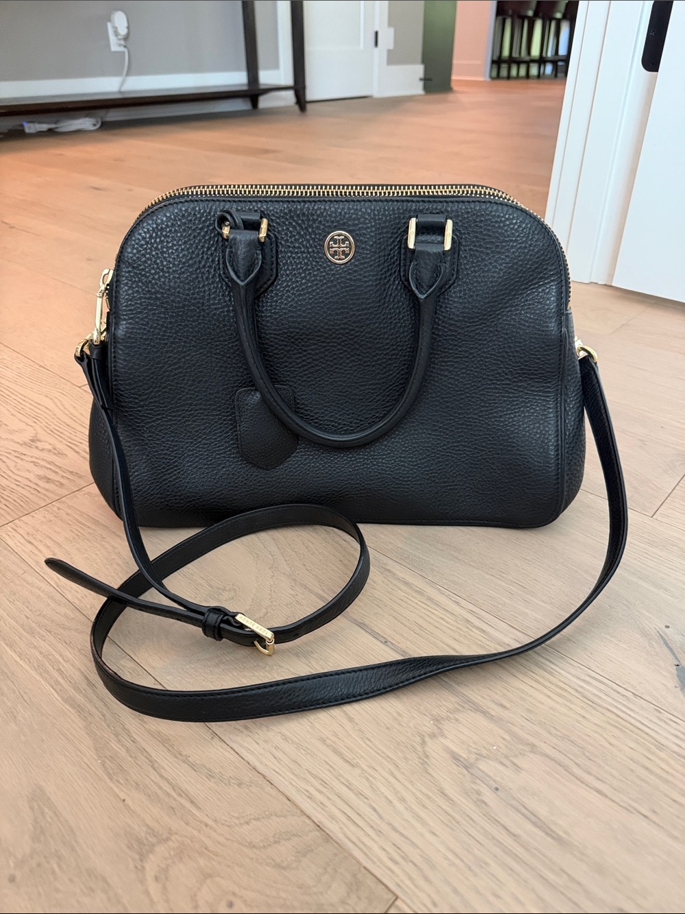 Tory Burch Black Pebbled Leather Dome Satchel